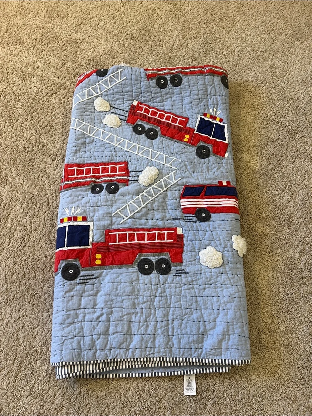 Pottery Barn Kids Fire Truck Bedding Set - Light Blue, Red & Navy - Picture 4 of 4